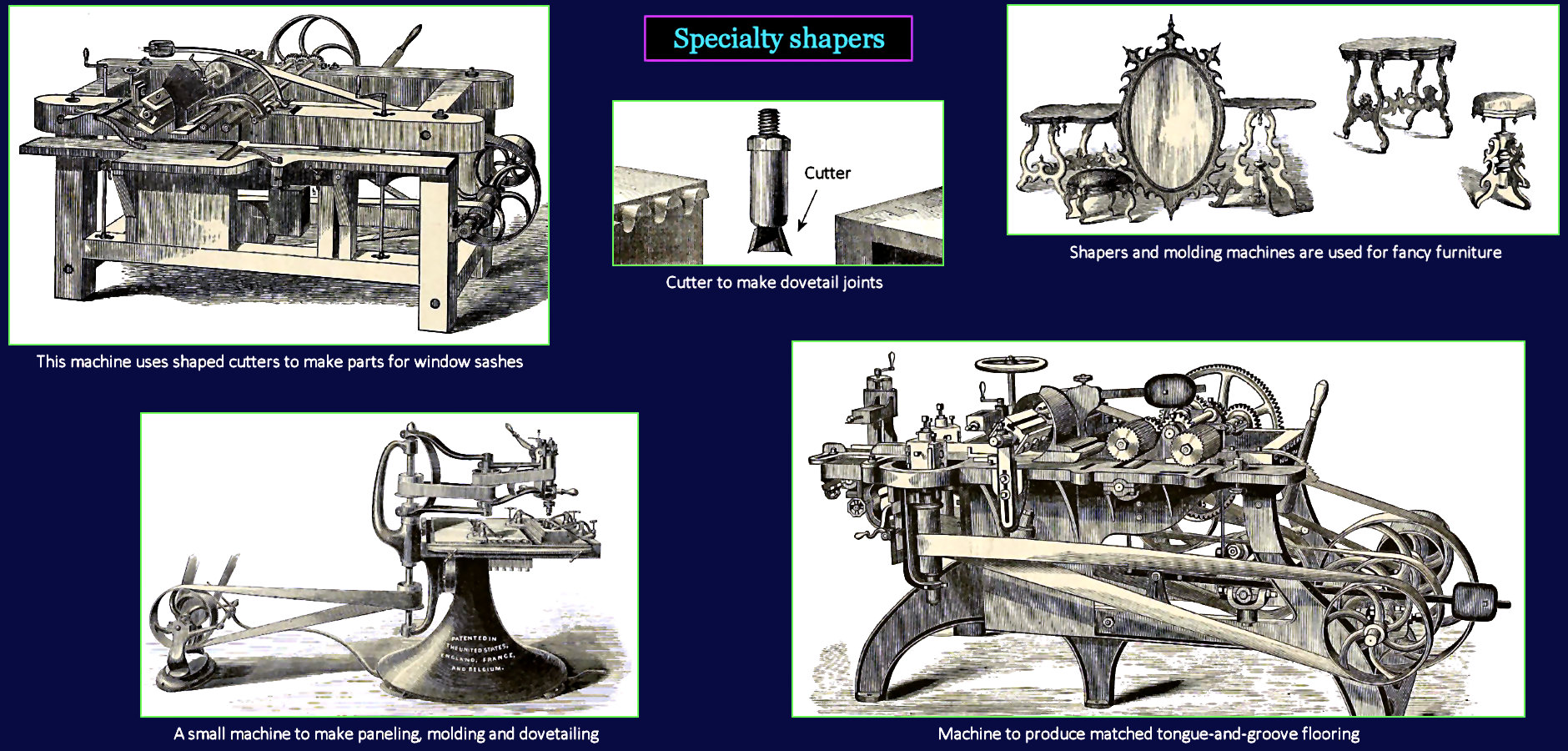 Shapers, molding, dovetailing, 1860s